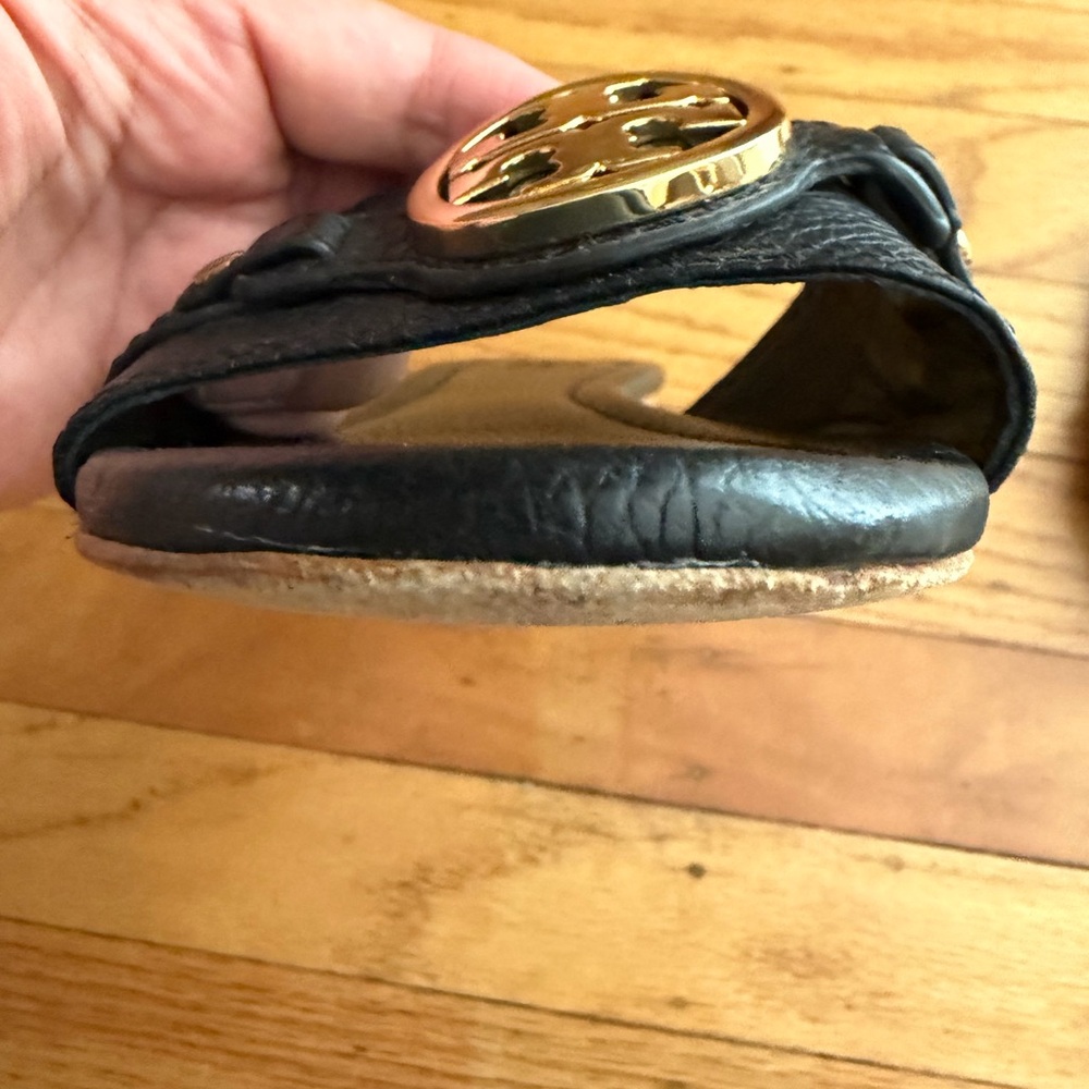 Tory Burch Leticia Black Leather Slide Sandals - Picture 5 of 11